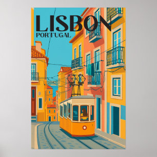 Lisbon Portugal Colorful Vintage Travel Poster