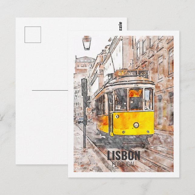 Lisbon Portugal Famous Travel Watercolor Sketch Postcard (Front/Back)