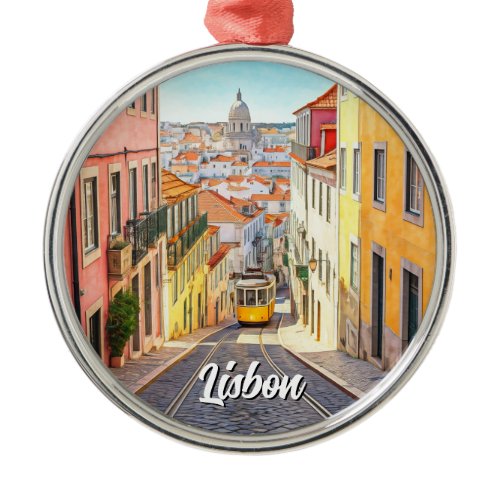 Lisbon Portugal Pantheon Alfama Watercolor Metal Ornament
