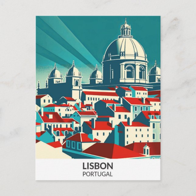Lisbon Portugal Retro Artwork Travel Illustration Postcard (Front)