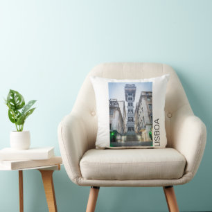 Lisbon Portugal Retro Elevator Holiday Souvenir Throw Pillow