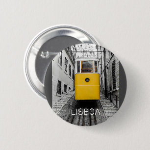 Lisbon Portugal Retro Tram Vintage Souvenir Button