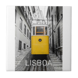 Lisbon Portugal Retro Tram Vintage Souvenir Ceramic Tile