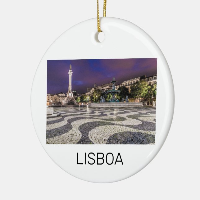 Lisbon Portugal Rossio Square Holiday Souvenir Ceramic Ornament (Left)