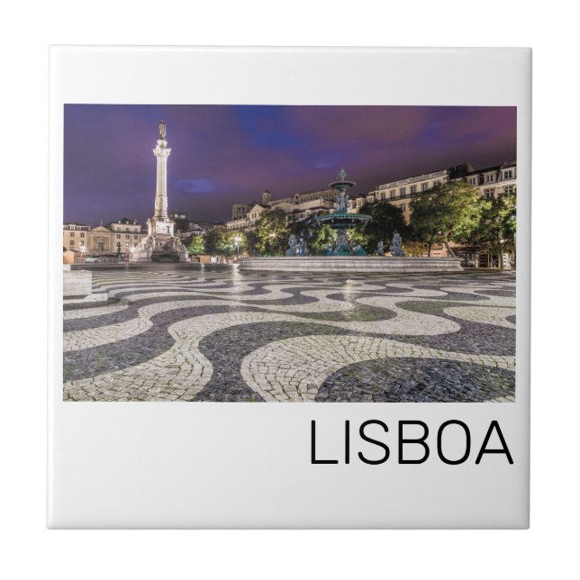 Lisbon Portugal Rossio Square Holiday Souvenir Ceramic Tile (Front)