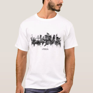 Lisbon Portugal Skyline BW T-Shirt