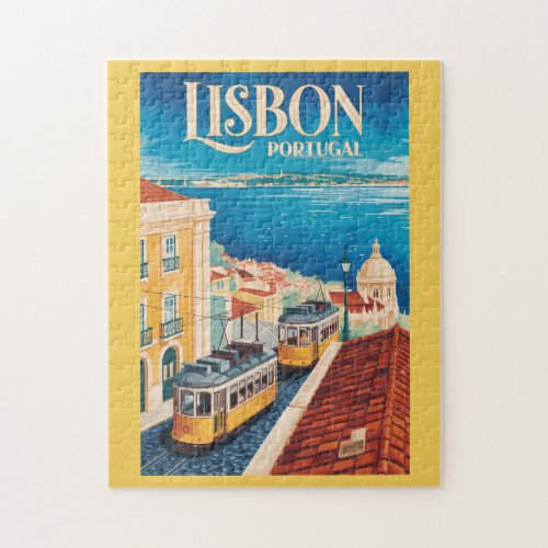 Lisbon Portugal Skyline Illustration Travel Art Jigsaw Puzzle