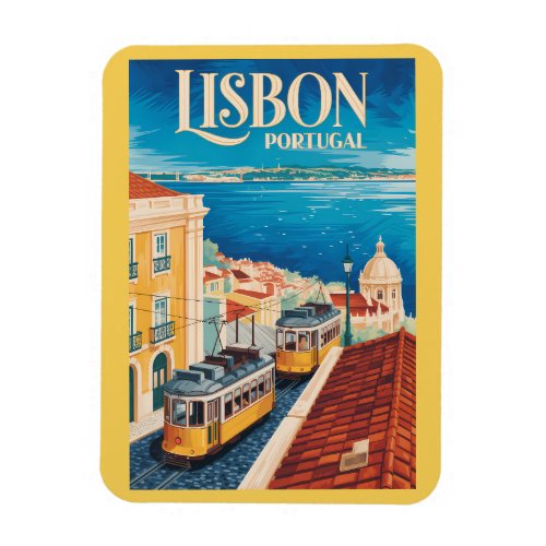 Lisbon Portugal Skyline Illustration Travel Art Magnet