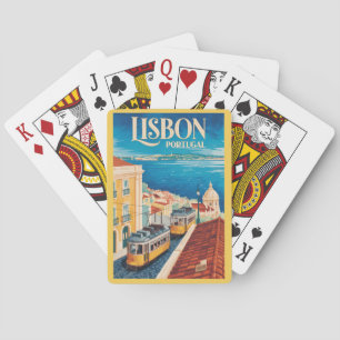Lisbon Portugal Skyline Illustration Travel Art Poker Cards