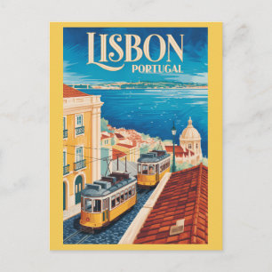 Lisbon Portugal Skyline Illustration Travel Art Postcard