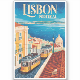 Lisbon Portugal Skyline Illustration Travel Art Sticker