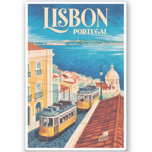Lisbon Portugal Skyline Illustration Travel Art Sticker