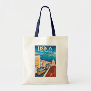 Lisbon Portugal Skyline Illustration Travel Art Tote Bag