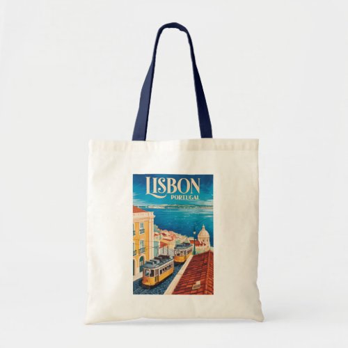 Lisbon Portugal Skyline Illustration Travel Art Tote Bag