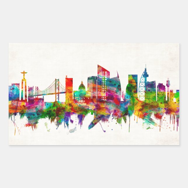 Lisbon Portugal Skyline Rectangular Sticker (Front)