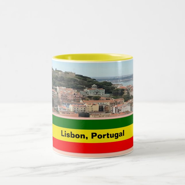 Lisbon, Portugal Skyline  Two-Tone Coffee Mug (Center)
