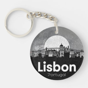 Lisbon Portugal skyline - Vintage Travel Art Keychain