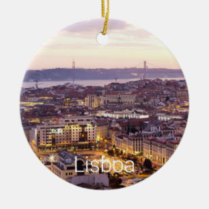 Lisbon Portugal Sunset Skyline Cityscape Souvenir Ceramic Ornament