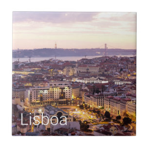 Lisbon Portugal Sunset Skyline Cityscape Souvenir Ceramic Tile
