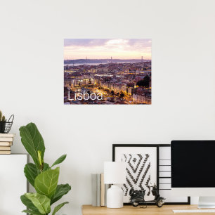 Lisbon Portugal Sunset Skyline Cityscape Souvenir Poster