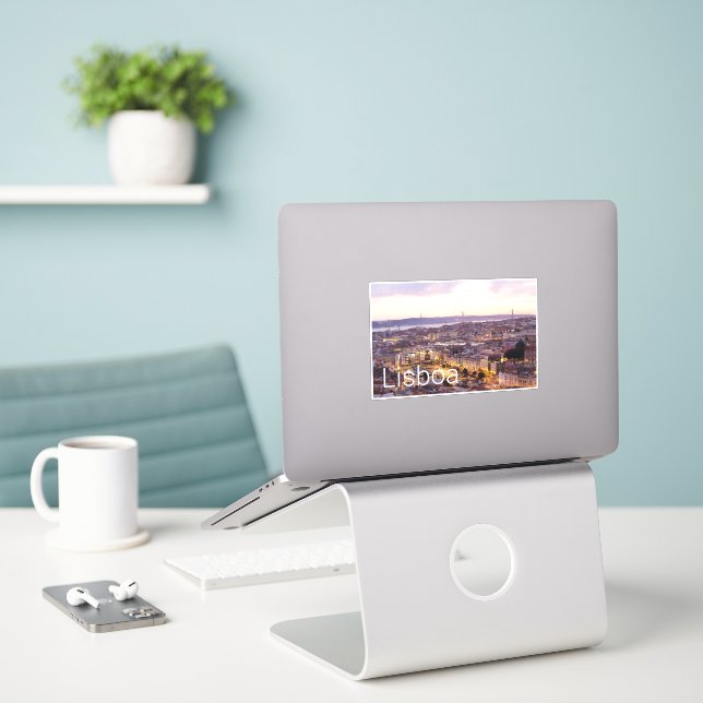 Lisbon Portugal Sunset Skyline Cityscape Souvenir Sticker (Laptop On Desk)