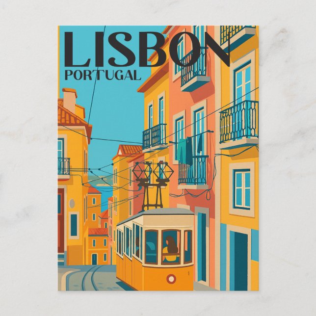 Lisbon Portugal Tram Vintage Travel Postcard (Front)