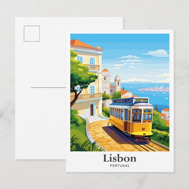 Lisbon Portugal Travel Potrait Illustration Postcard (Front/Back)