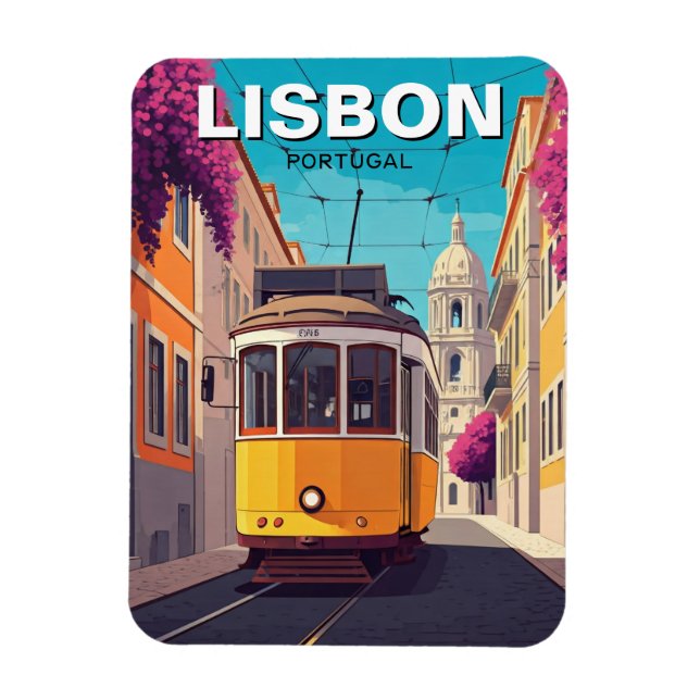 Lisbon Portugal Travel Yellow Tram Magnet (Vertical)