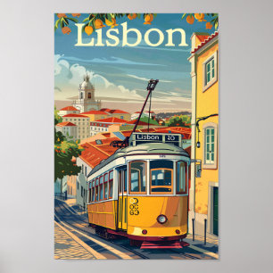 Lisbon Portugal Vintage Retro Travel Illustration Poster