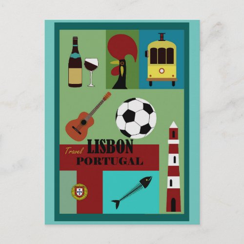 Lisbon Portugal Vintage Travel Art Postcard
