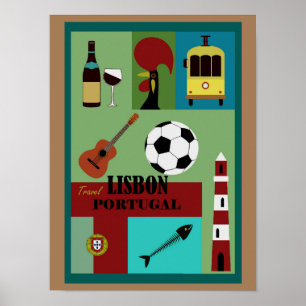 Lisbon Portugal Vintage Travel Art  Poster