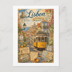 Lisbon Portugal Vintage Travel Collage Postcard