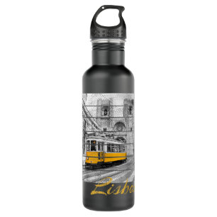 Lisbon Portugal Vintage Vacation Souvenir Tram 28 Stainless Steel Water Bottle