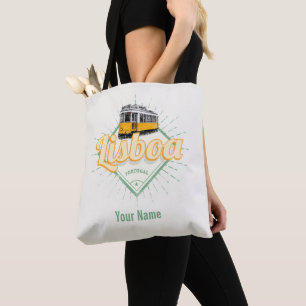 Lisbon Portugal with Retro Tram Vintage Holiday Tote Bag