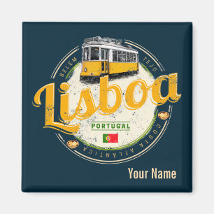 Lisbon Portugal with Retro Tram Vintage Souvenir Magnet