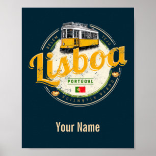 Lisbon Portugal with Retro Tram Vintage Souvenir Poster