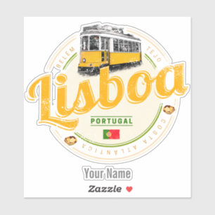 Lisbon Portugal with Retro Tram Vintage Souvenir Sticker