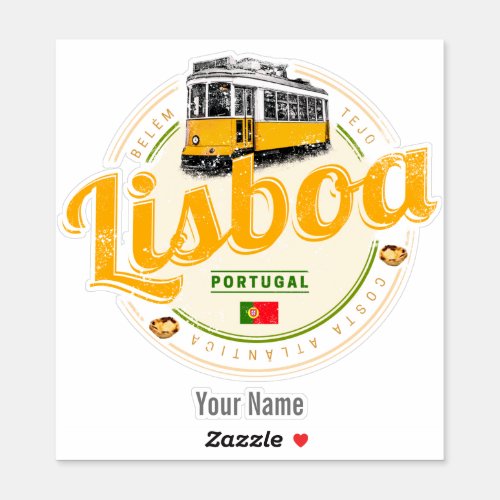 Lisbon Portugal with Retro Tram Vintage Souvenir Sticker