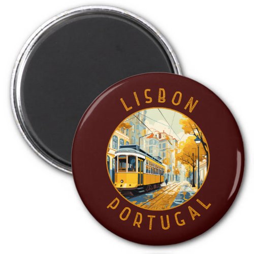 Lisbon Portugal Yellow Tram Retro Distressed Magnet