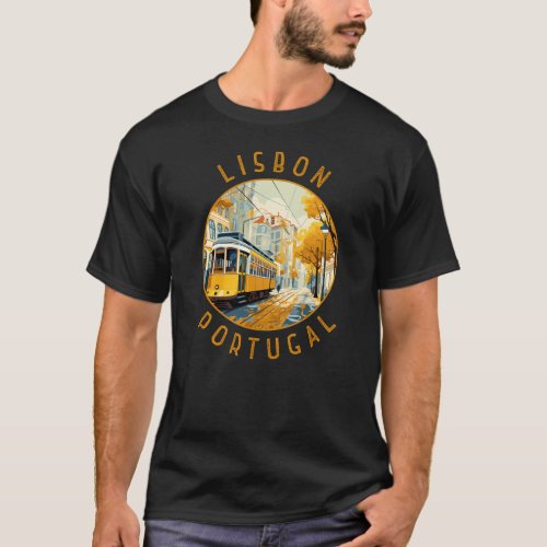 Lisbon Portugal Yellow Tram Retro Distressed T_Shirt