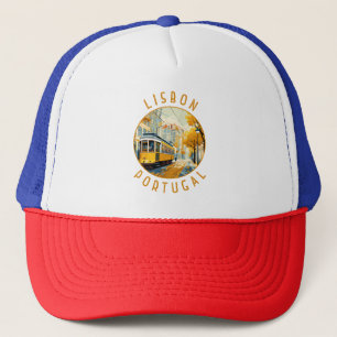Lisbon Portugal Yellow Tram Retro Distressed Trucker Hat