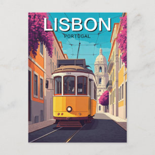 Lisbon Portugal Yellow Tram Romantic Anime Style Postcard