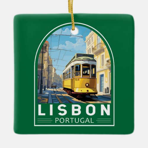 Lisbon Portugal Yellow Tram Travel Art Vintage Ceramic Ornament