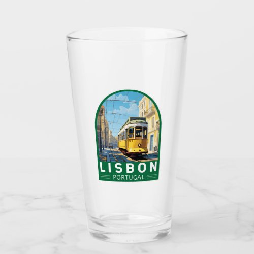Lisbon Portugal Yellow Tram Travel Art Vintage Glass