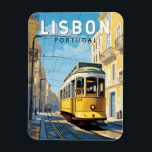 Lisbon Portugal Yellow Tram Travel Art Vintage Magnet<br><div class="desc">Lisbon retro vector travel design in an emblem style. A thriving port city located at the estuary of the Tagus River,  known for its old pastel-colored buildings.</div>