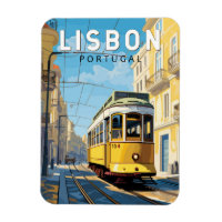 Lisbon Portugal Yellow Tram Travel Art Vintage
