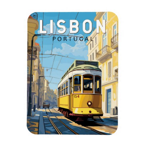 Lisbon Portugal Yellow Tram Travel Art Vintage Magnet