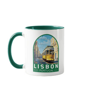 Lisbon Portugal Yellow Tram Travel Art Vintage Mug