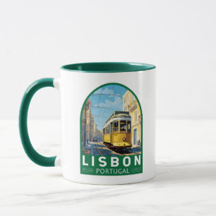 Lisbon Portugal Yellow Tram Travel Art Vintage Mug