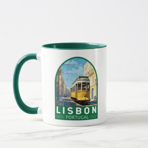 Lisbon Portugal Yellow Tram Travel Art Vintage Mug